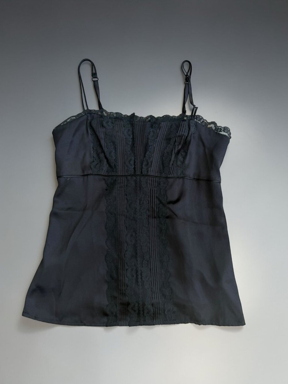 WHITE HOUSE BLACK MARKET Black Satin Cami Lace Tank Top Size XS
